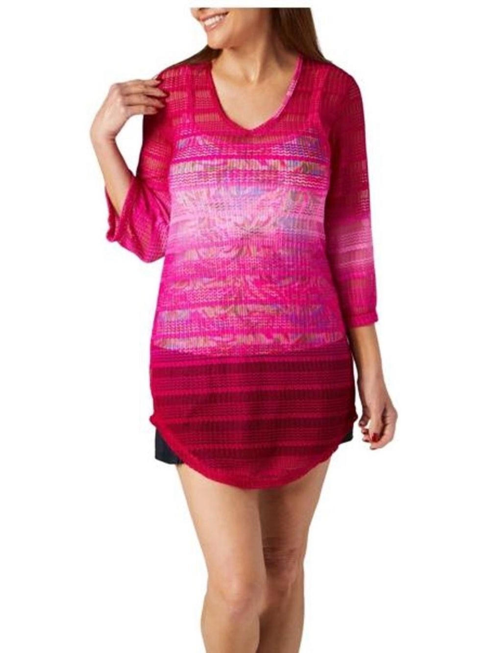 Ingear Hot Pink Gradient Mesh Swim Coverup Tunic